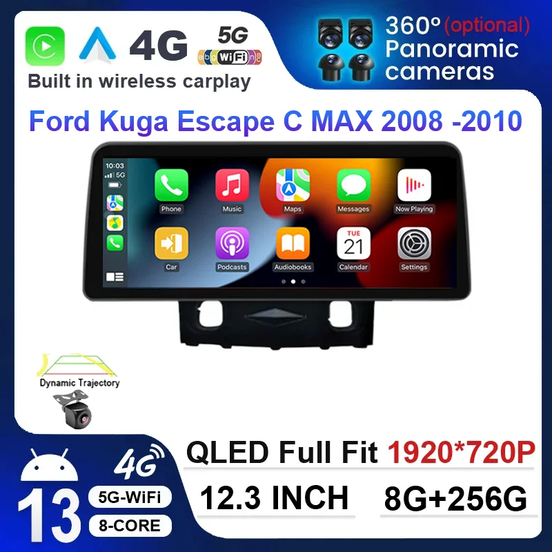 

Мультимедийная система для Ford Kuga Escape C MAX 12,3-2008, 2010 дюйма, Android 13, GPS, навигация, 4G, DSP, Carplay, Wi-Fi