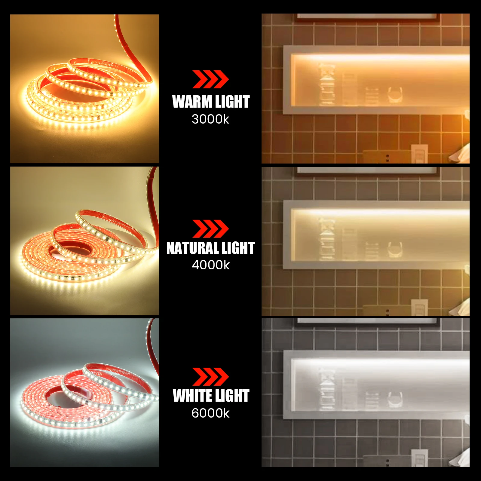 220 V LED-Streifenlichter 2835 IP65 wasserdicht 3000 K 4000 K 6000 K selbstklebendes LED-Lichtband 120 LEDs/M Zuhause flexibles Band für Garten – Detail 7