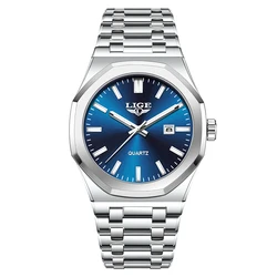 Elegant Gold Quartz Women's Watch - Luminous, Waterproof, Date Display, and Steel Chronograph Design (Silver blue)