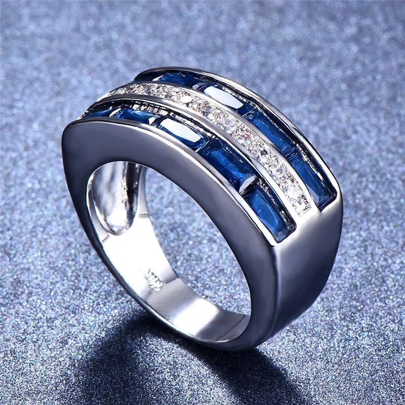 Cute Female Blue Zircon Stone Engagement Ring Silver Color Wedding Jewelry For Women