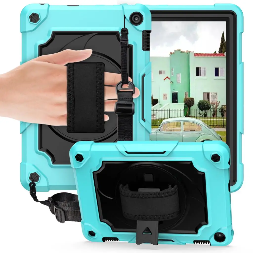 

Чехол для Amazon Fire HD 8 2020 чехол с подставкой вращение на 360 ° HD 8 Plus 2020 ручной/плечевой ремень 3-слойная защита Встроенная подставка