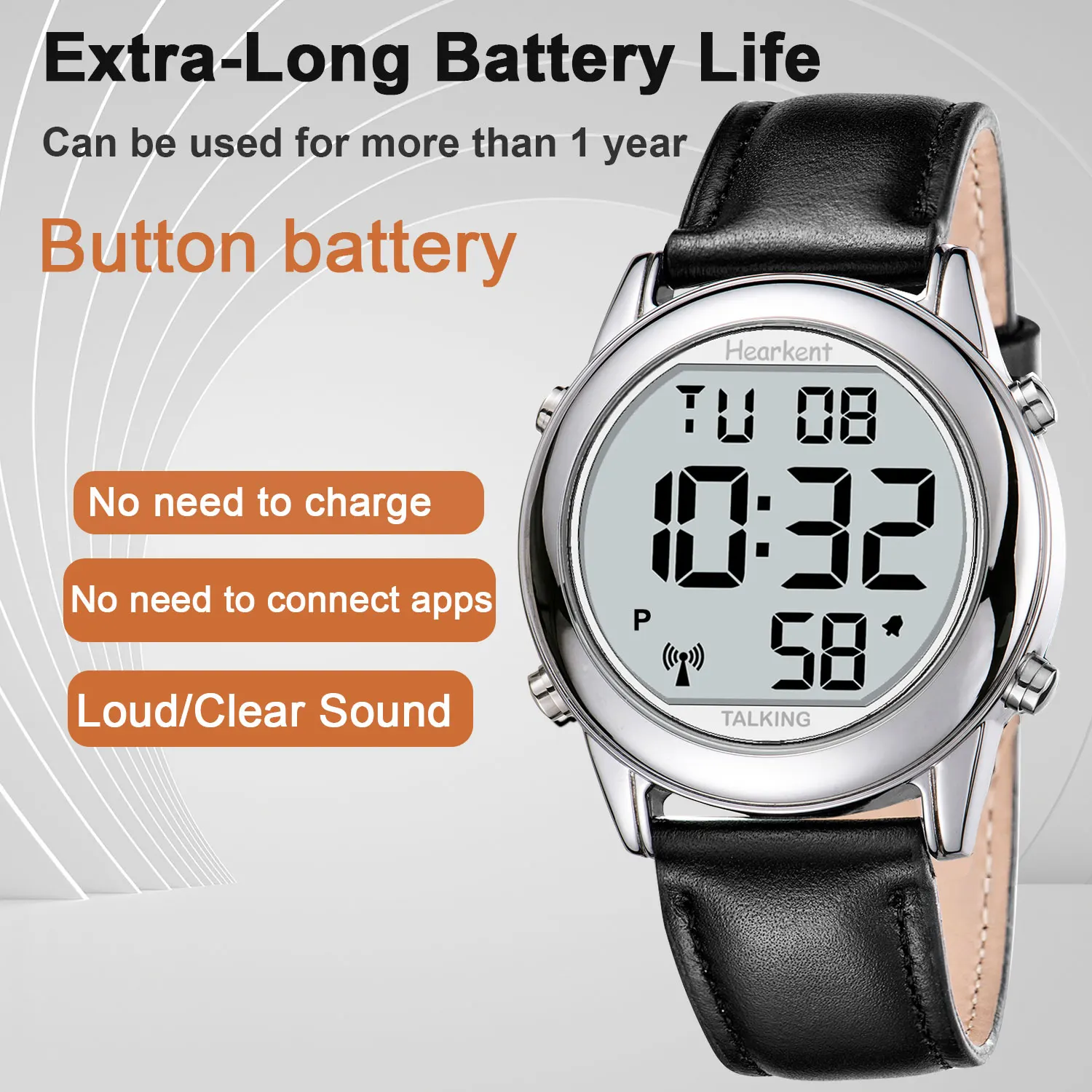 Hearkent Talking Watches for Blind Elderly Men's Clock Talking Time with Atomic Alarm Radio Wrist Watches Spanish/German/English 5