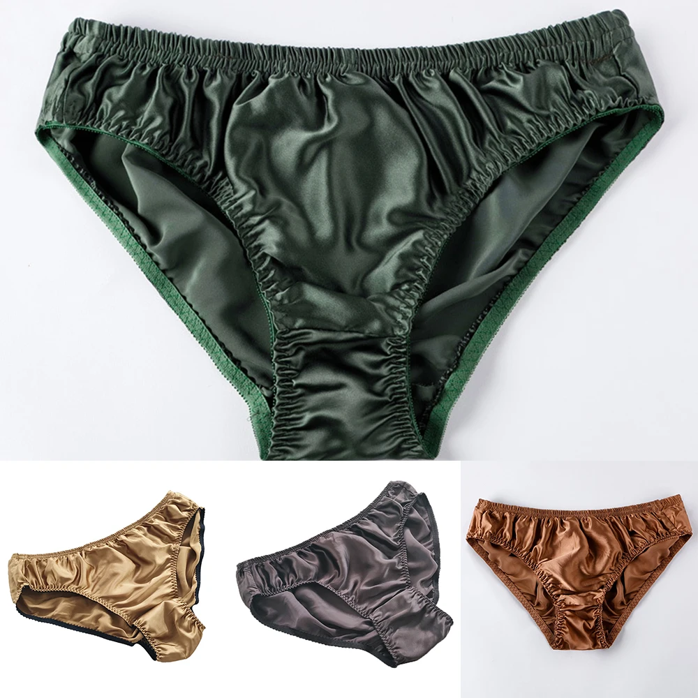 New Men Solid Color Pure Silk Sexy Breathable Comfortable Low Rise Triangle Brief Convex Pouch Underpants Ropa Interior Hombre