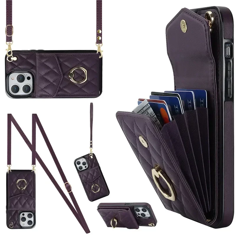 Luxurious Crossbody Lanyard Leather Wallet Phone Case with Cardholder and Flip Cover