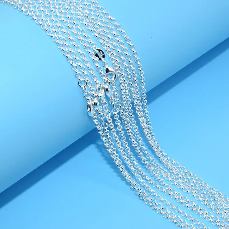 10PC Fashion Jewelry 925 Sterling Silver 3MM CROSS Link Chain 16''-30'' Women's Pendent Chain Color Lobster Clasp