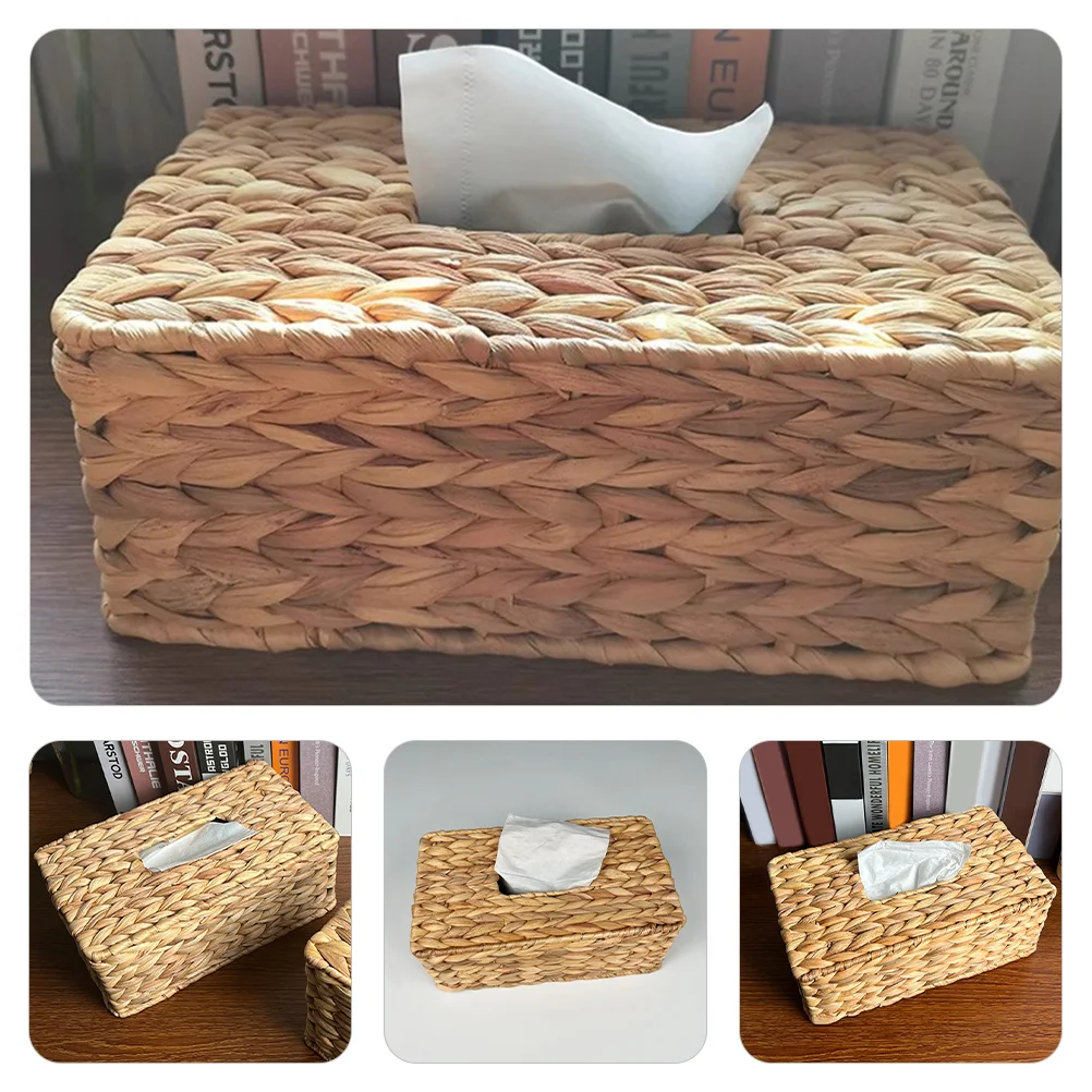 Desktop Paper Holders Pastoral Style Home Decoration Hyacinth Straw Tissue Storage Box Rectangular Napkins Towel Travel 5