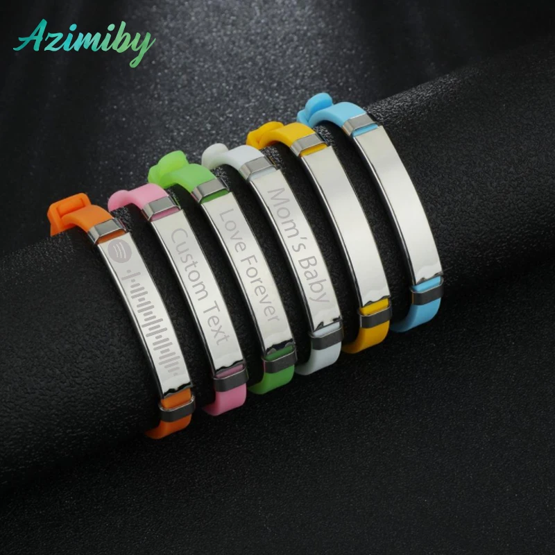 Azimiby Personalized ID Bracelet Adjustable Stainless Steel Name Phone Number Spotify Code Music Custom Bracelets Gifts For Baby