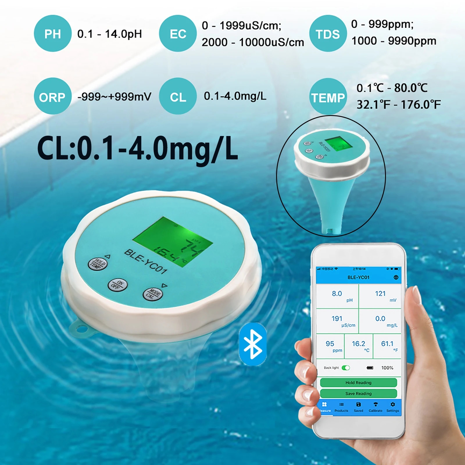 6 in1 Wasser Qualität Detektor PH EC TDS ORP Temperatur Chlor Multi