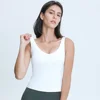 Women's Waist-Length Tank Top Deep V-neck 4-way Stretch Sweat-wicking Yoga Shirt With Removable Cups U-Back Workout  Gym Vest 1
