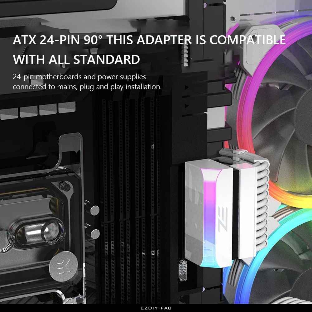 Atx 24 Pinos para 90 Graus Adaptador de Tomada de Alimentação Argb Mainboard Placa-mãe Cabo de Alimentação Modular Faça Você Mesmo Montagem Accessessory - Imagem 5