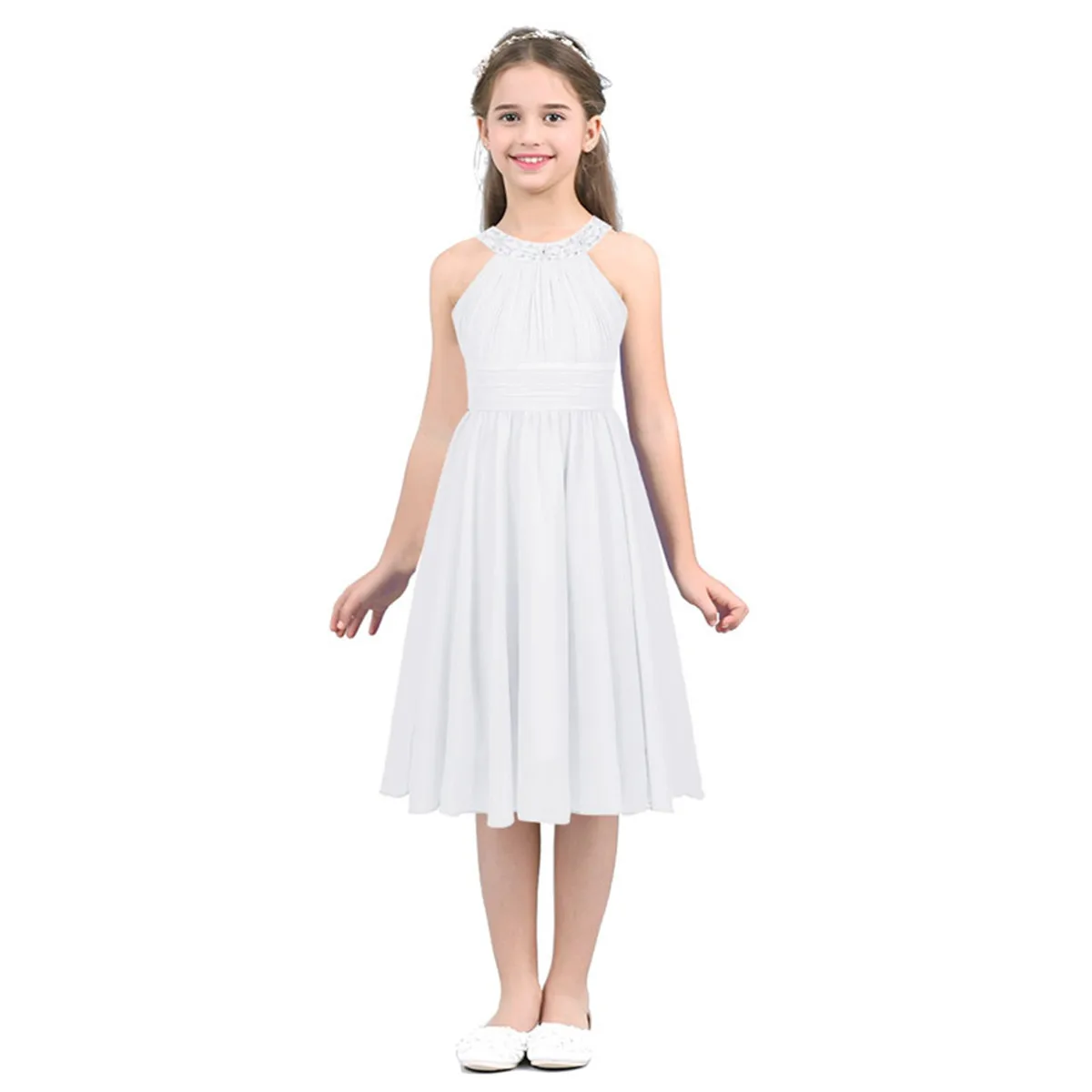 Tiaobug Sequins Flower Girls Dresses for Weddings First Communion Chiffon Princess Dress For Prom Party Gowns