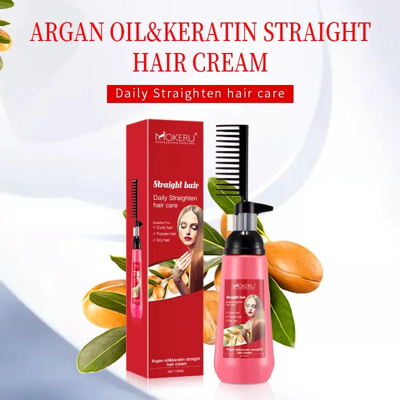 Hair Straightener Cream Herbal Keratin Straight Hair Cream Comb Professional Care Don't Hurt Effective Softener