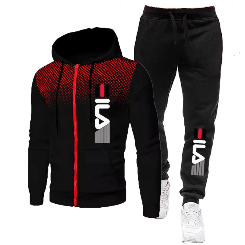 2 Piece Jogger Suits Mens Autumn Long Sleeve Zipper Print Hoody Coat and Long Sweatpants Male Outdoors Sport Tracksuits sports suit tracksuit set sports set outdoor suit set