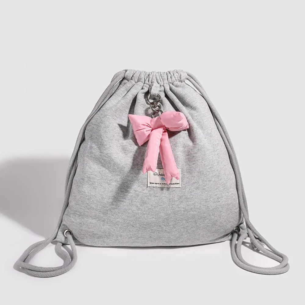 Casual backpack for girls, spring/summer simple niche backpack with bow tie and drawstring, versatile and lightweight sports bag 1
