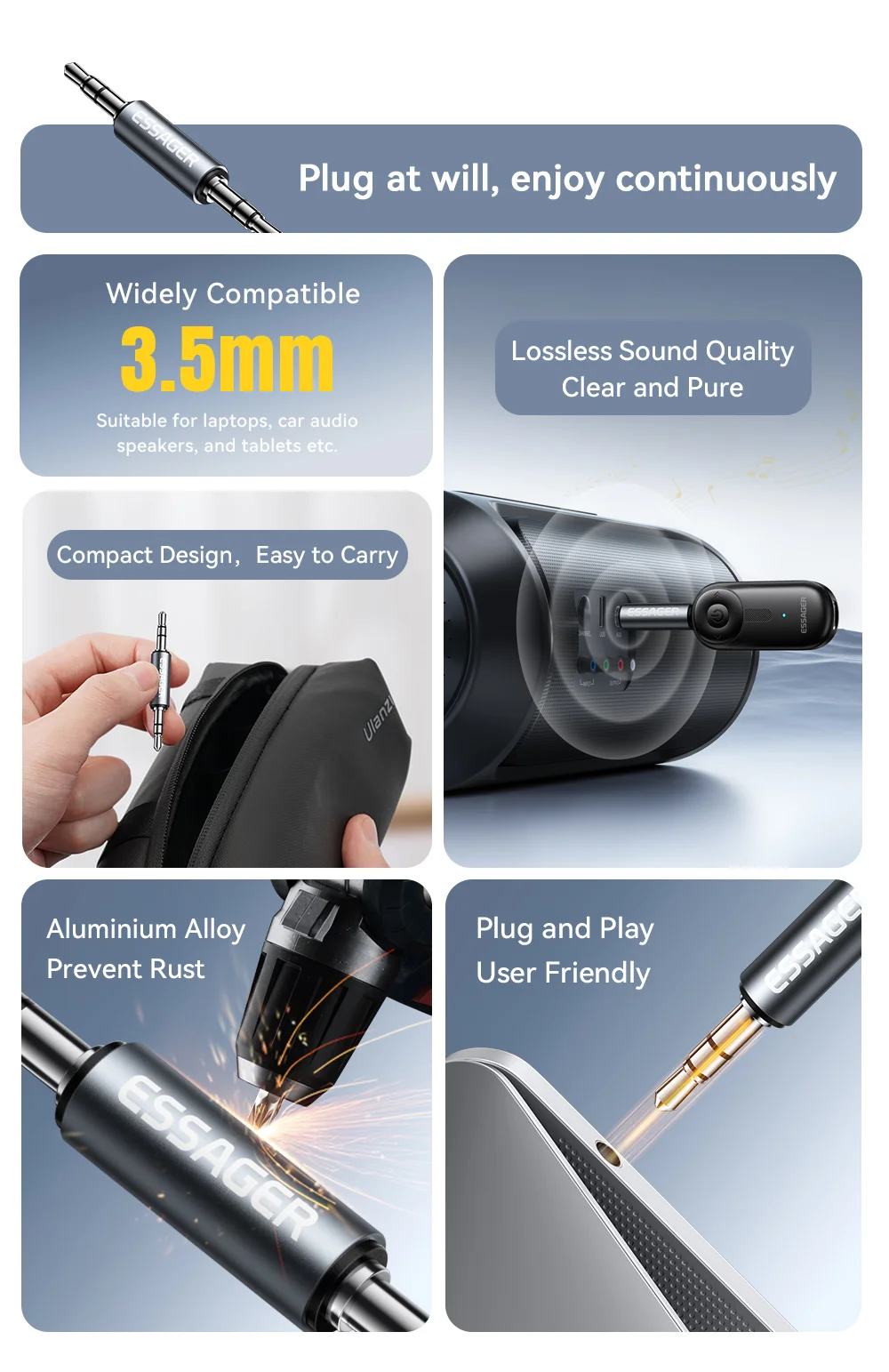 3.5mm Male to Male Jack Audio Adapter For Mobile Phone Headphone Car MP3 Speaker