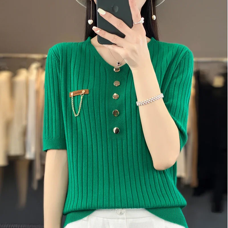 

Spring Women's Short Sleeve Cashmere Sweater Short Sleeve T-shirt Pullover Short Sleeve Knitted Top Z62