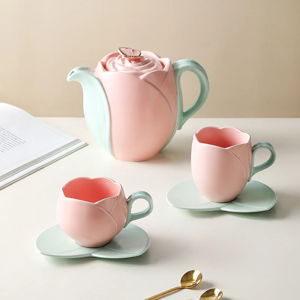 Tulip Luxury Ceramic Coffee Cup Saucer Set with Hand and Dish Milk Tea Cappuccino Tableware 280ml/320ml Birthday Couples Gifts ceramic coffee cup set