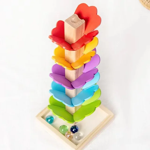 Wooden Rainbow Music Tree Ball Track Toys Color Cognition Early Education Fun Assembly Toys Puzzle building block toys 6