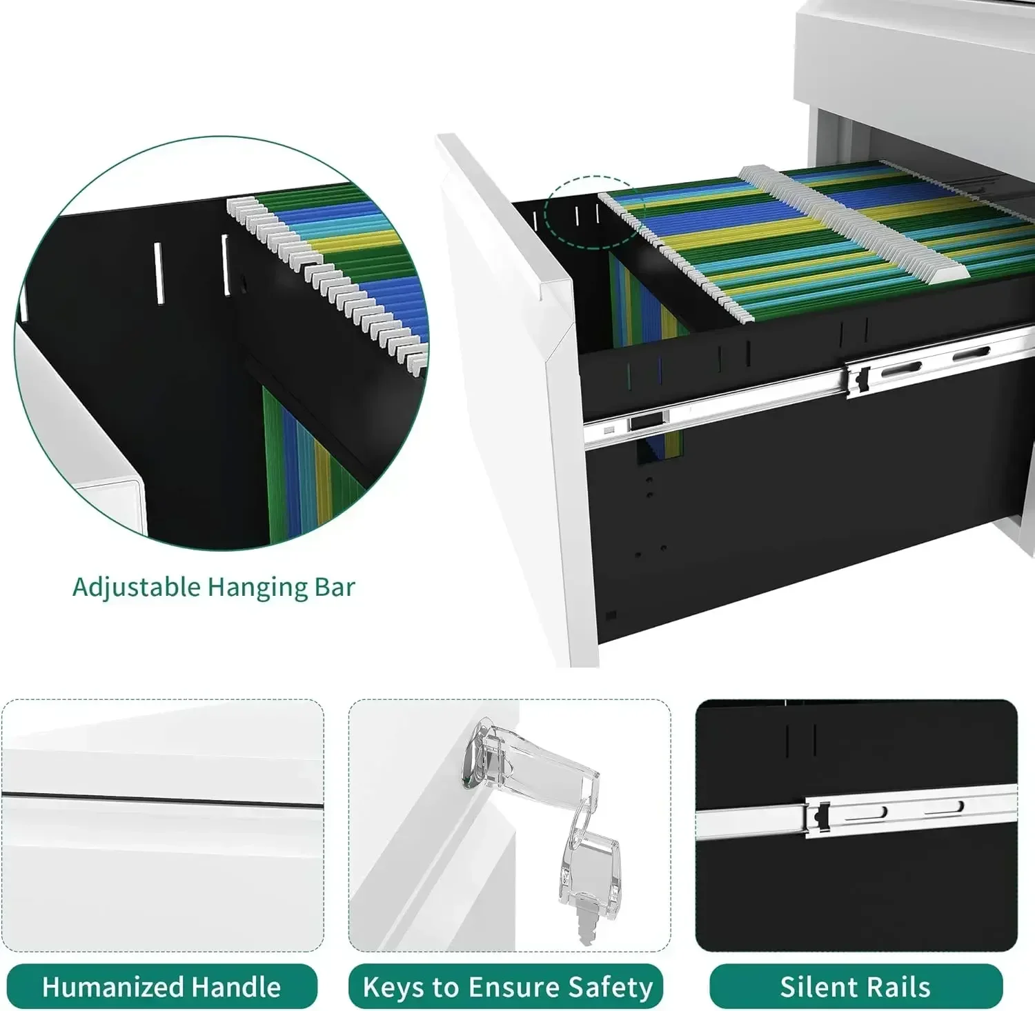 New2025-3-Drawer Mobile File Cabinet with Lock, Office Storage Filing Cabinet for Legal/Letter Size, Pre-Assembled Metal File Ca