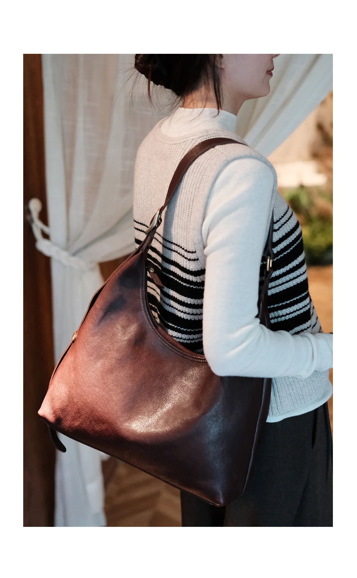 Lässige, hochwertige Damen-Umhängetasche aus Rindsleder der ersten Schicht, Outdoor-Reise, Designer, handgefertigt, echtes Leder, Damen-Unterarmtasche – Detail 4