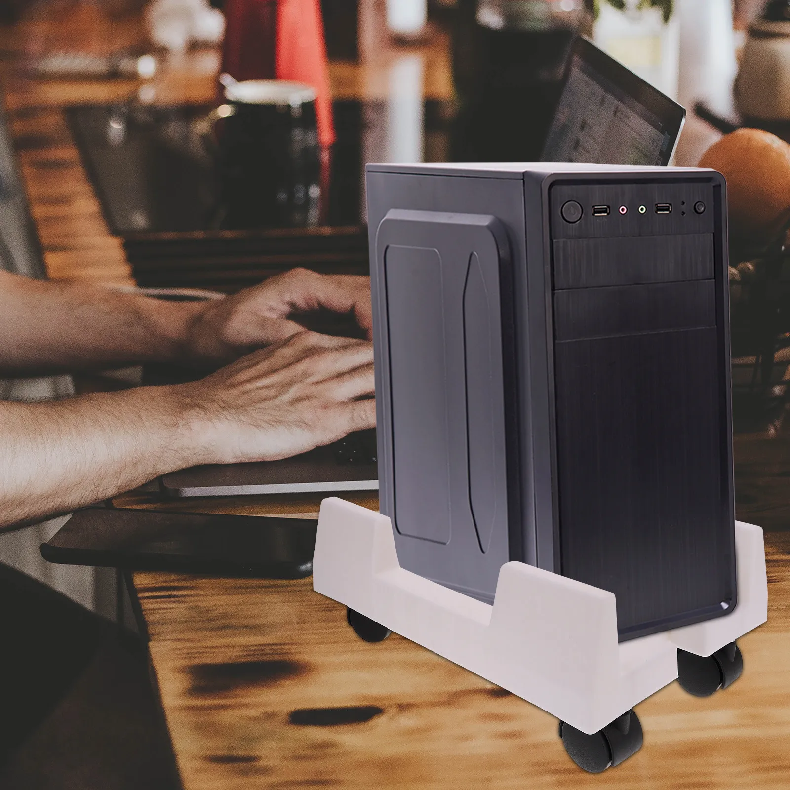 4개의 부드러운 바퀴가 달린 모바일 CPU 스탠드, 고하중 플라스틱 컴퓨터 타워 스탠드, 공간 절약형 책상 아래 정리함 (가정 및 사무실용)
