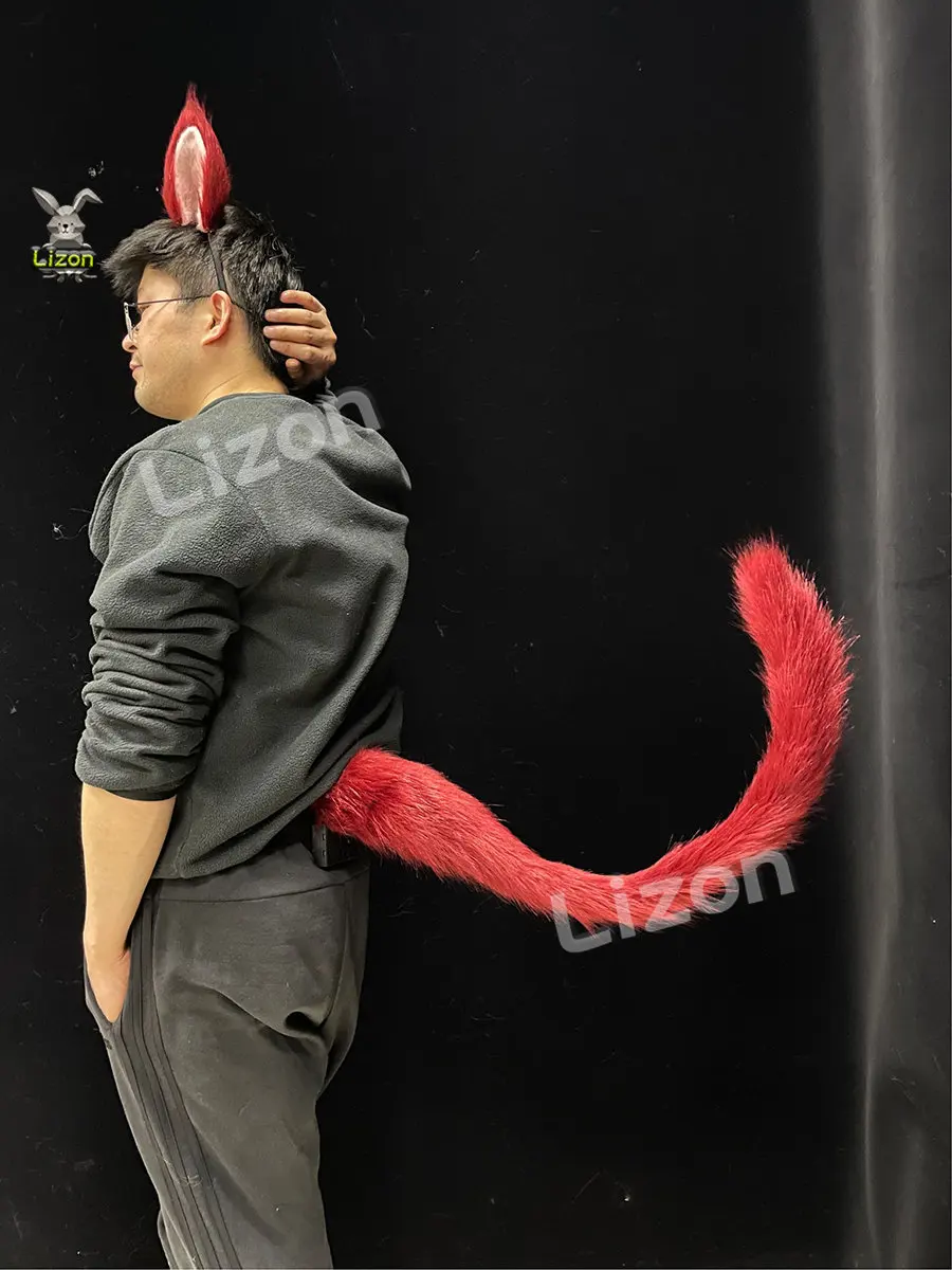 FF14 Final Fantasy Gurahattiya Cosplay Cat Tail Graha Tia Little Red Cat Ears Animal Furry Tail Faux Fur Tail - immagine 6