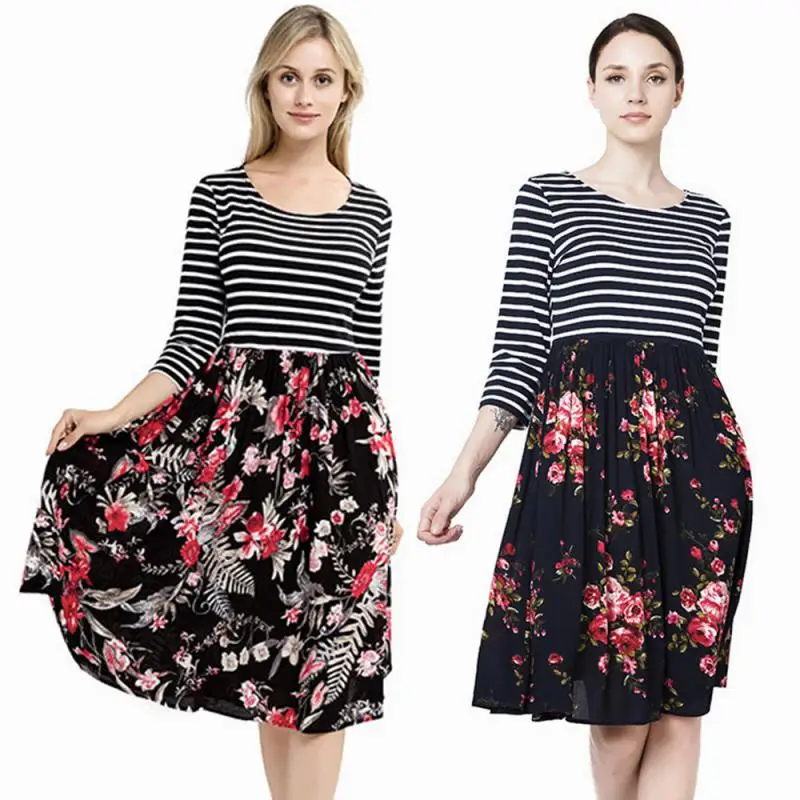 Women's Dresses Printed V-neck Long-sleeved Cotton Printed A-line Skirt Stitching Belt Skirt Spring And Summer Female Dress tennis skirt outfits