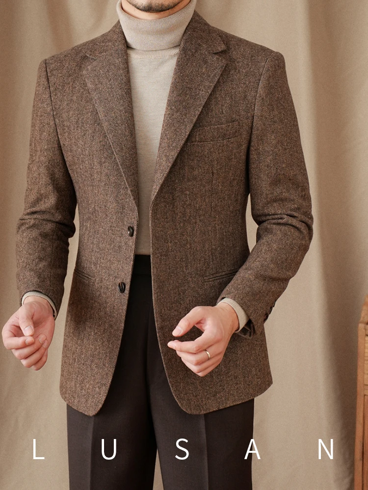 Italian Vintage Gentry 50% Wool Herringbone Suit Slim-fit Japanese Style All-match Warm Suit for Men