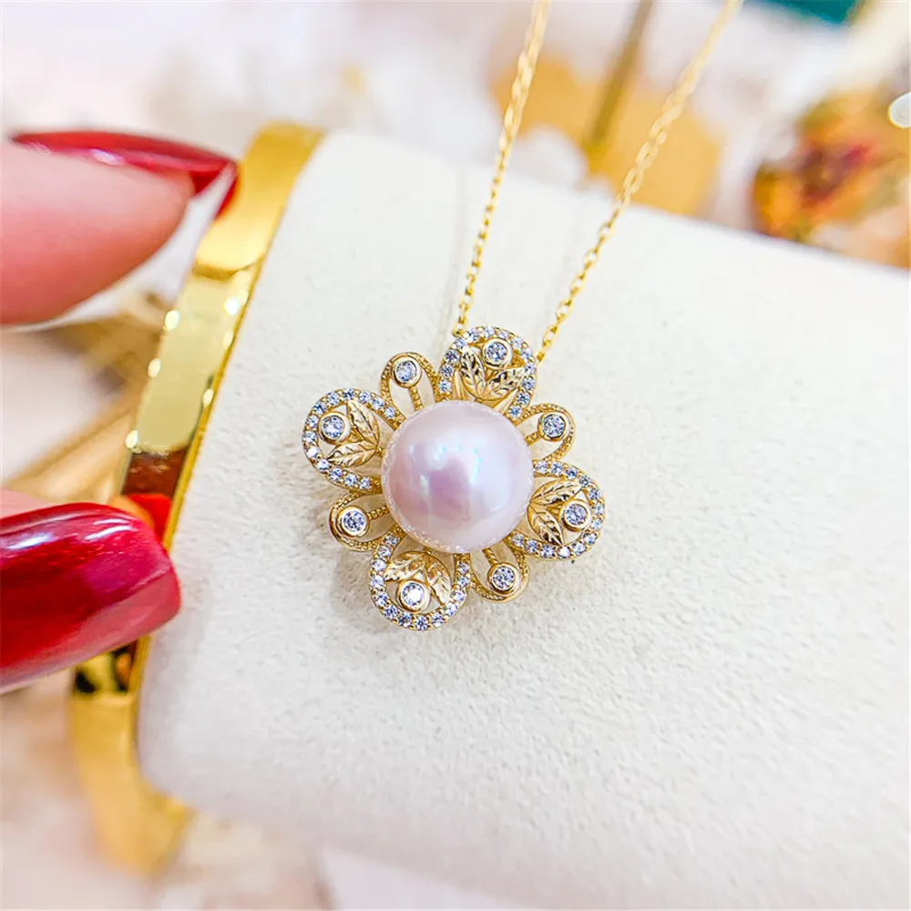 

DIY pearl accessories S925 sterling silver pendant empty support concealer jade necklace pendant with 8-10mm beads