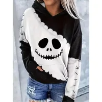 Plus Size 1XL-5XL Women's Fashionable Hooded Pullovers Ladies Casual Contrasting Printed Long Sleeved Pullover Hoodie