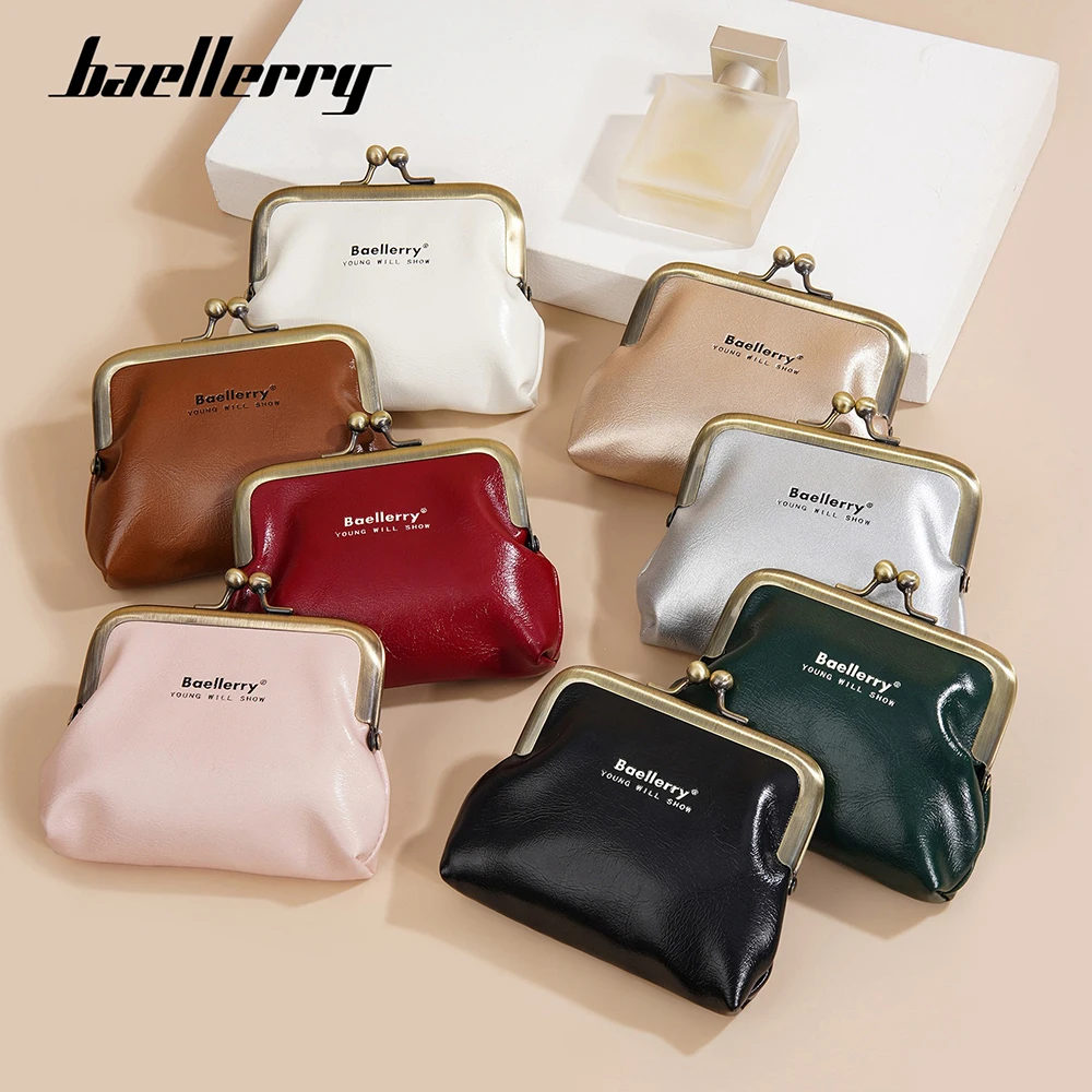 Baellerry Metal Frame Mini Wallet Women, PU Leather Slim Card Holder with Tinplate Accent - Stylish Compact Coin Purse for Essen