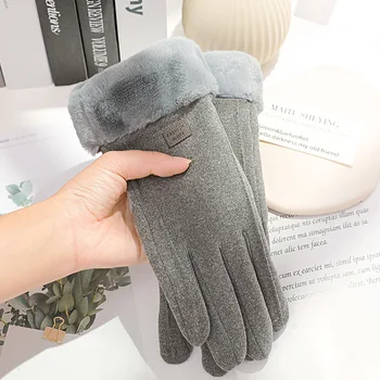Women Winter Thick Plush Gloves Fashion Warm Suede Outdoor Guantes Lady Touchscreen Driving Gloves Sports Cycling Mittens 2