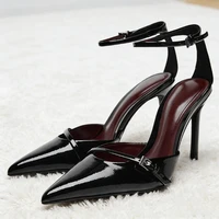 Sexy Ankle Strap Thin High Heels Women Summer Patent Leather Luxury Banquet Wedding Shoe Elegant Pointed Toe High Heeled Sandals - Image 2
