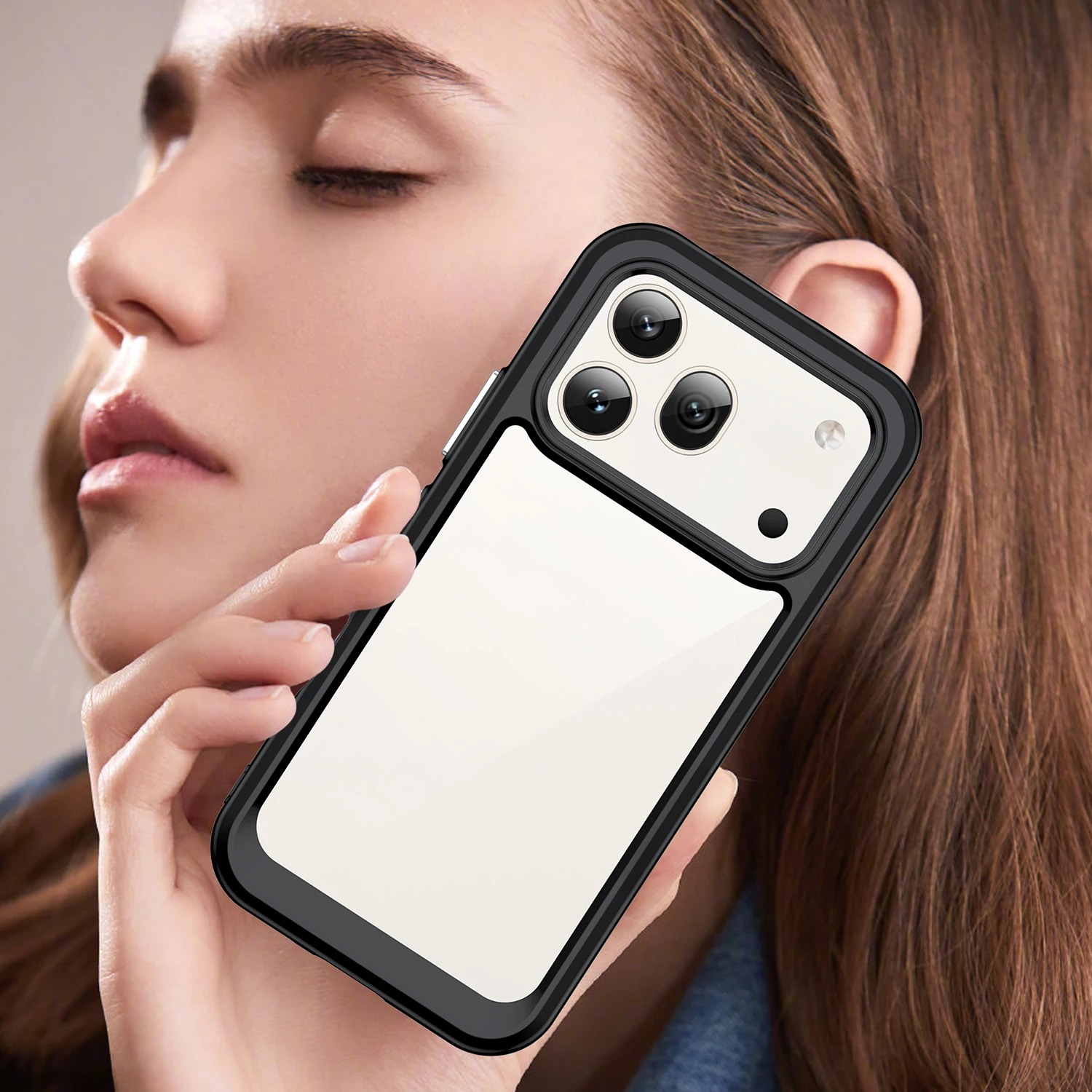 Transparent Hard PC Phone Case with Candy Color Frame & TPU Silicone Shockproof Bumper