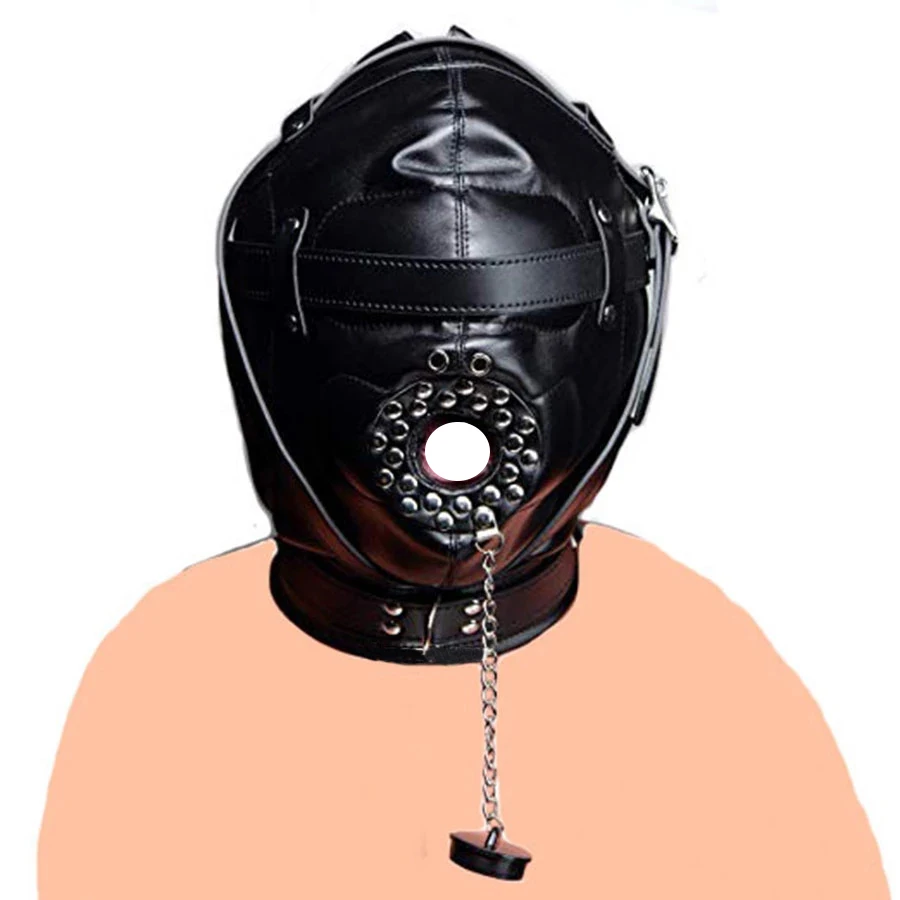 sh Mask Bdsm Bondage Sexy Headgear Open Mouth Gag Blindfold Leather Restraint Hood Mask Sex y_voghion.com