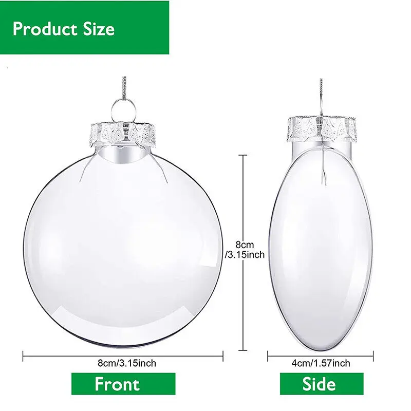 Clear Plastic Christmas Baubles Ball Oval Flat Hanging Christmas Baubles Fillable Xmas Tree Ornament Decoration 1PC 60/80/100mm