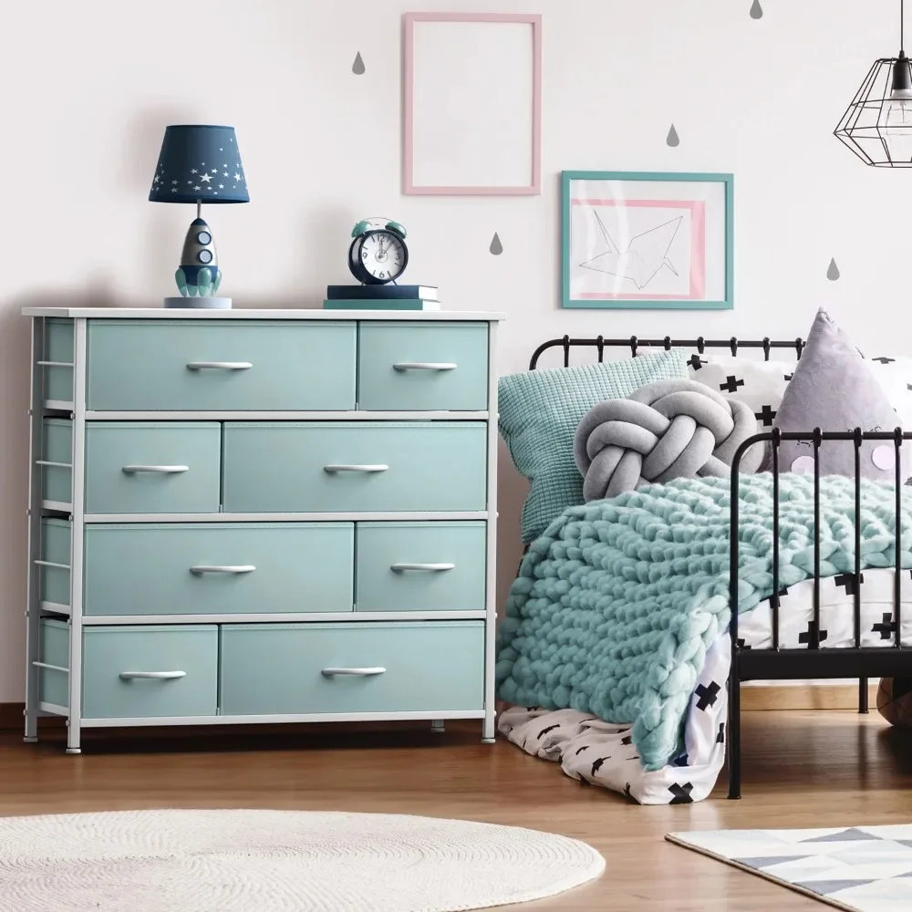 

8-Drawer Dresser: Kids' Bedroom Storage, Steel Frame, Wood Top, Fabric Bins, Suitable for Bedroom, Guest Room, Versatile