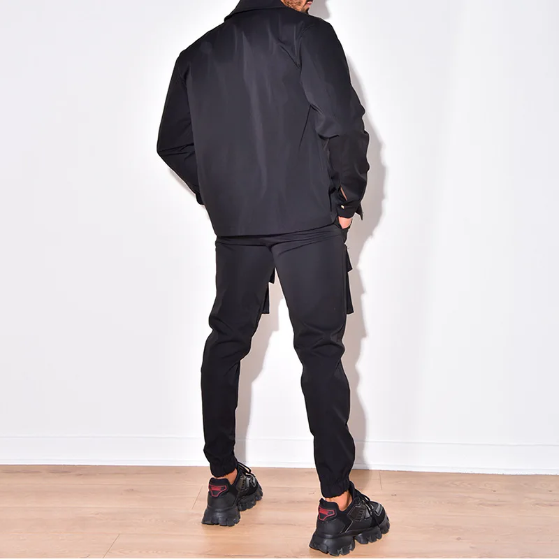 Y2K Streetwear Mens Two Piece Sets Autumn Trend Turn-down Collar