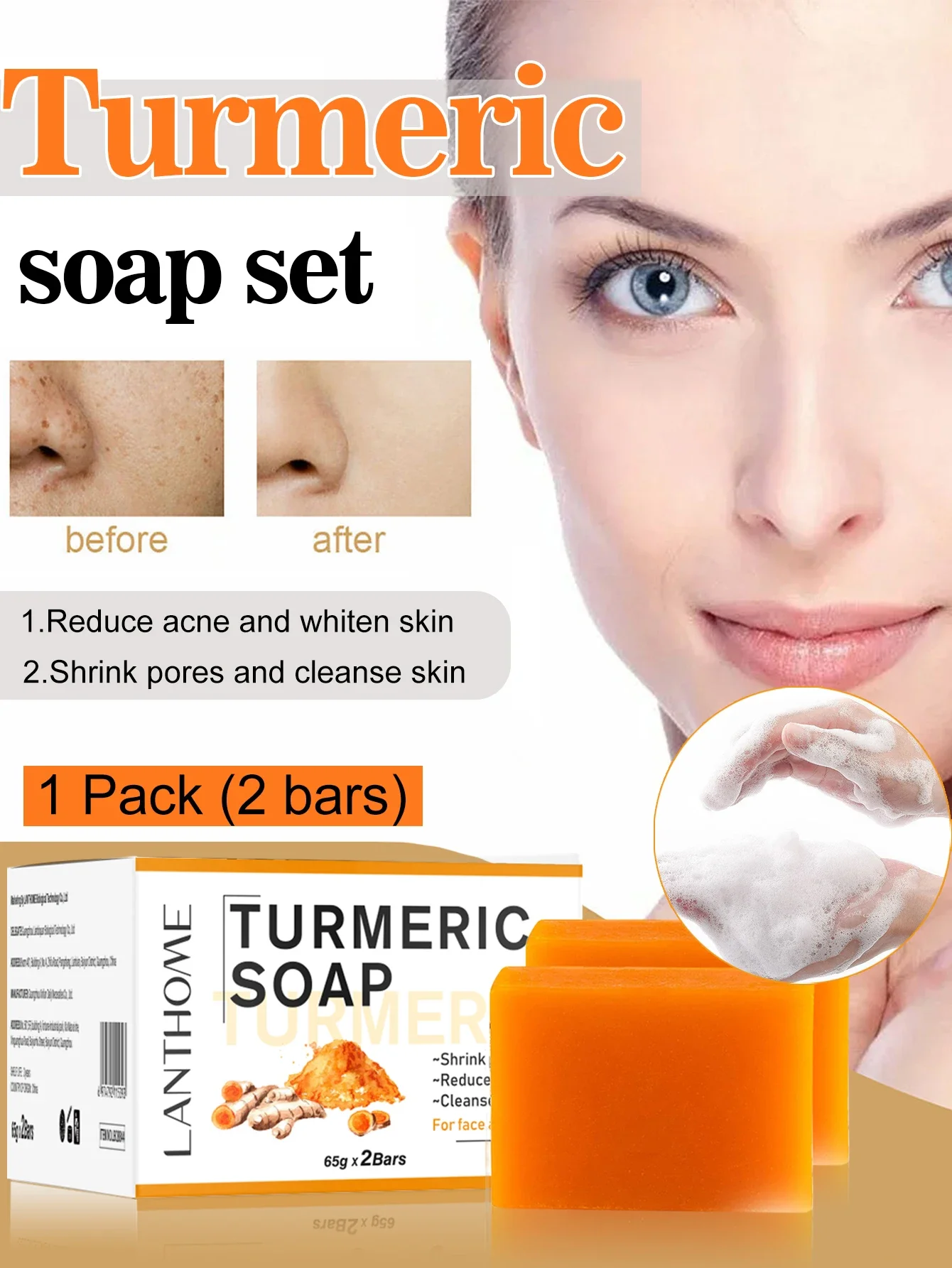 Turmeric Soap Handmade Soap Deep Cleansing Oil Control Removal Acne Skin Care Body Care Whitening Soap Face Cleanser