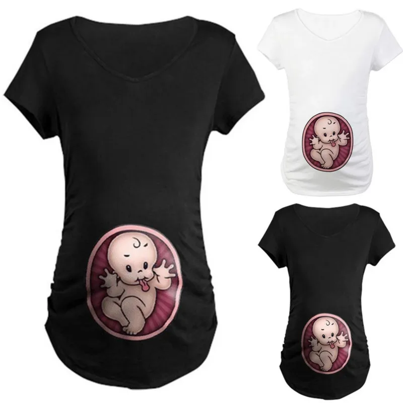 T Shirt Summer Pregnancy Tshirt Size S-3XL Maternity Cute Baby Print O-Neck Short Sleeve T-Shirts Women Pregnant Clothes Funny Tops Tees