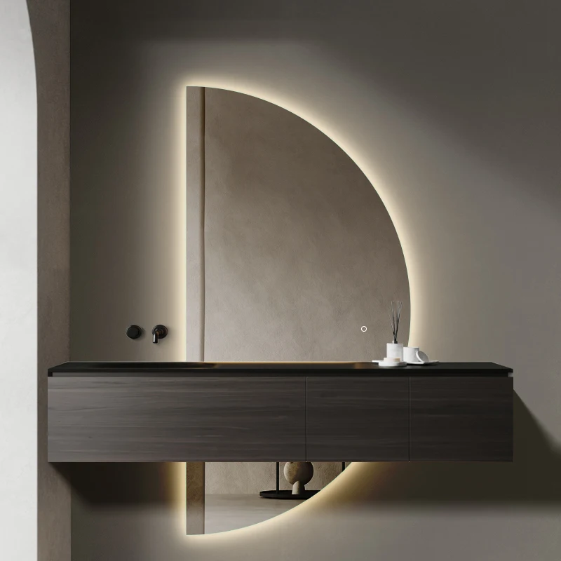 Large semicircle bathroom mirror intelligent bathroom half moon mirror
