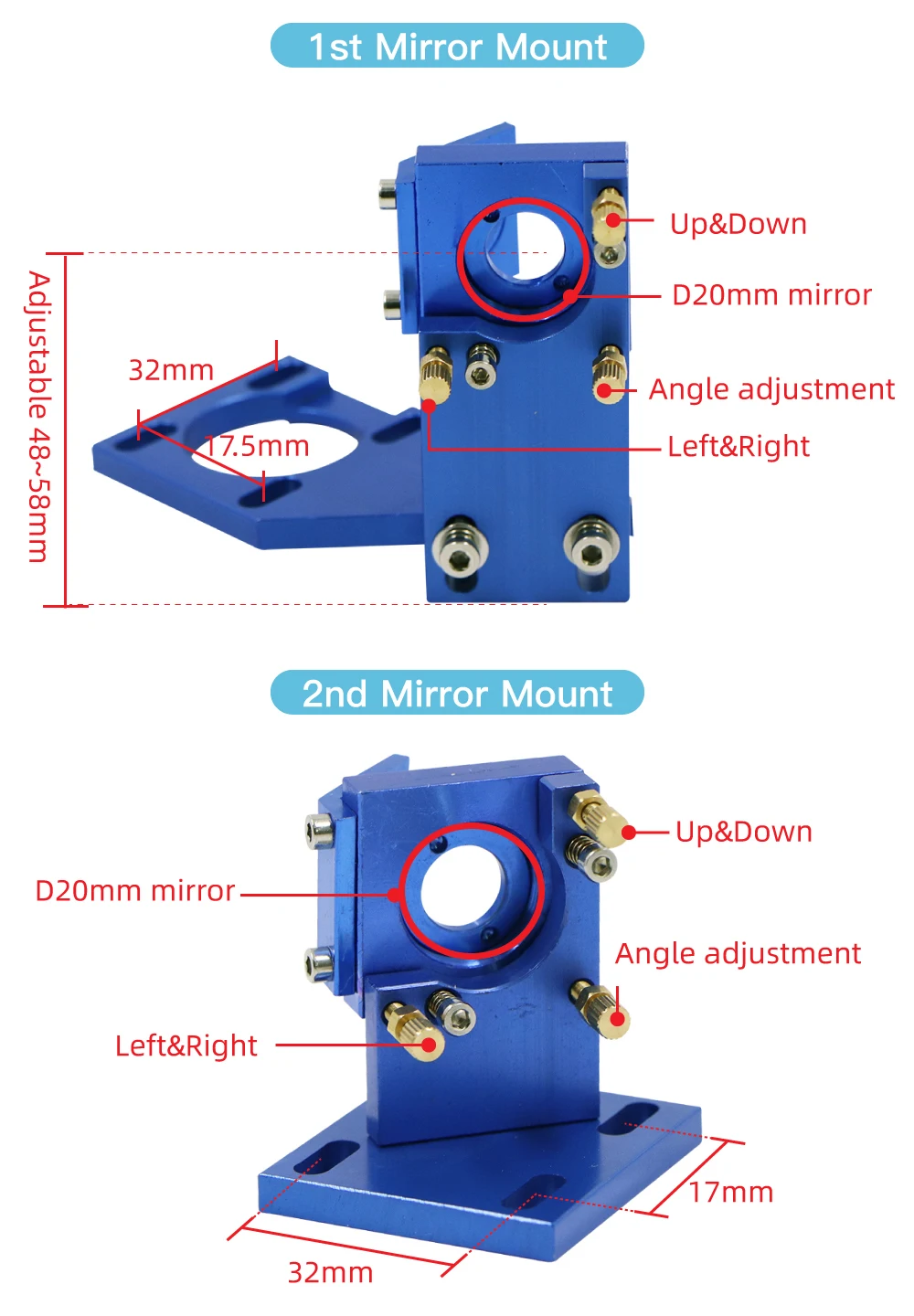 thumbnail image 2 of Machine Head Kit De CO2 FONLAND K Series Incl Laser Head, 1st 2nd Mirror Mounts Dia.20mm FL.50.8mm, For 2030 4060 K40 Laser Gravure Cutting Machine, Or Tête Laser 2 of 13