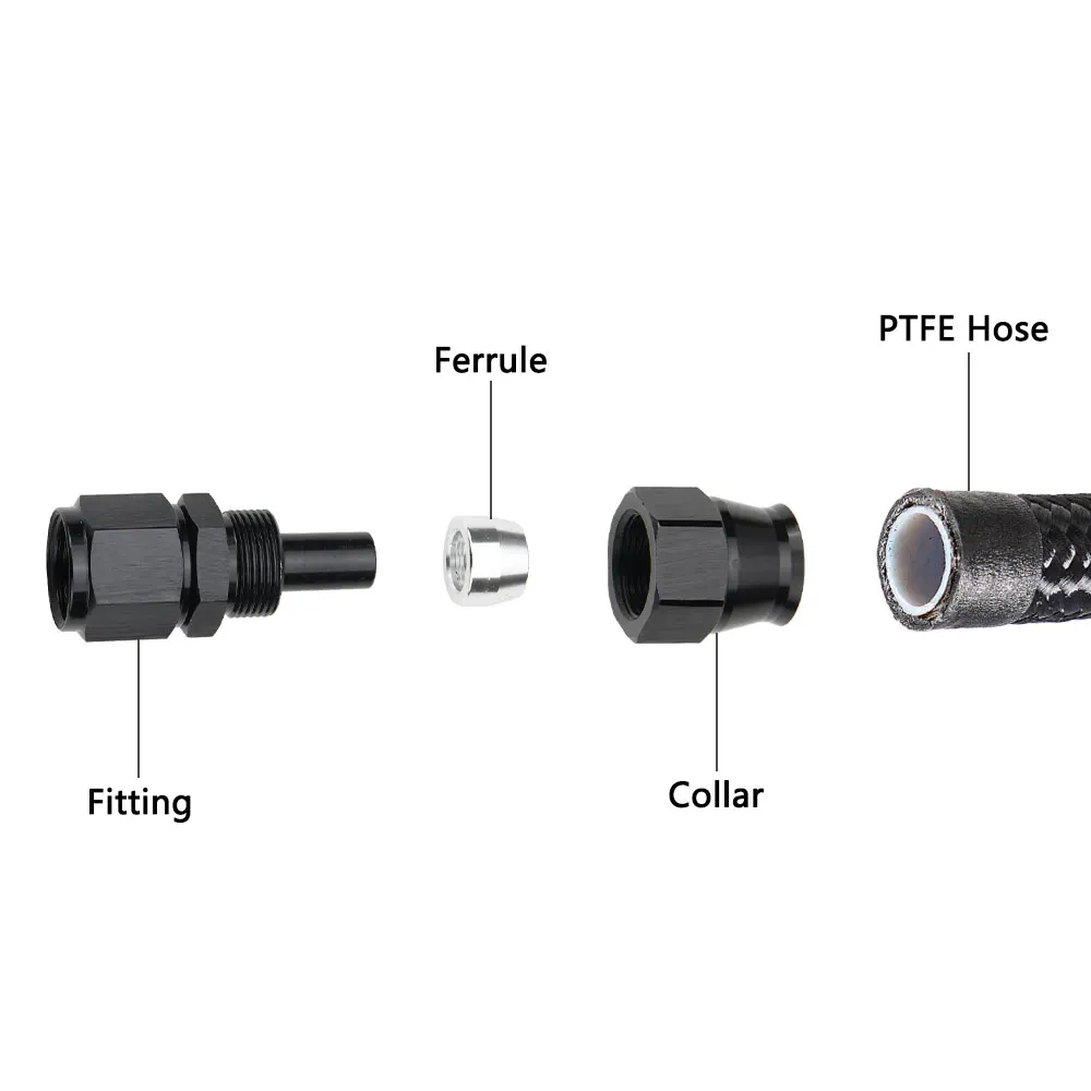 PTFE Hose End Fitting AN4 AN6 AN8 AN10 AN12 Straight 0 45 90 180 Degree For PTFE E85 Oil Fuel Line Kit Swivel Hose Adapter
