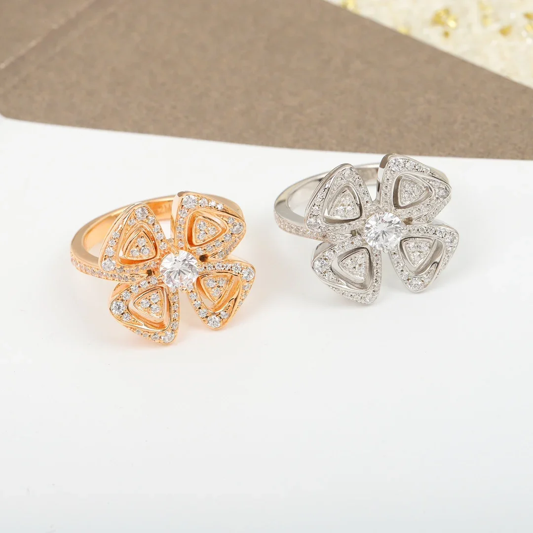 

Europe Famous Designer Jewelry Rose Gold Silver Flower Crystal Diamond Luxury Ring Women Fine Brand Trend