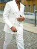 2 Piece New Ivory Men Tuxedos Business Suit Groom Double Breasted Groomsman Prom Wedding Party Formal Set Jacket And Pants