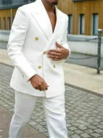 2 Piece New Ivory Men Tuxedos Business Suit Groom Double Breasted Groomsman Prom Wedding Party Formal Set Jacket And Pants