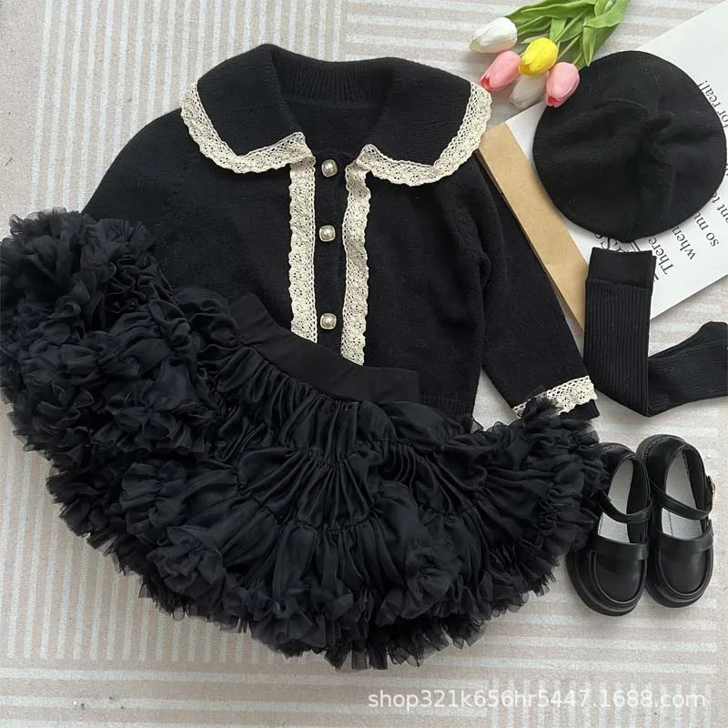 Menina espanhola camisola cardigan preto tutu overskirt