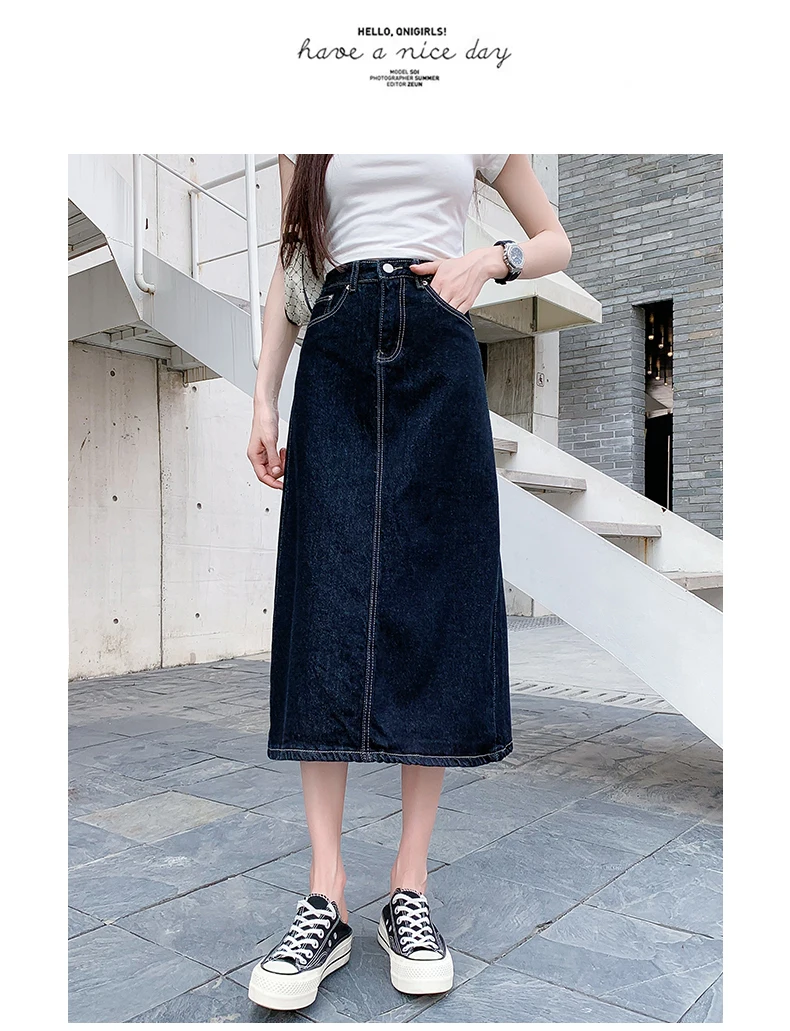 Korean Fashion Temperament Light Blue Denim Skirt 2022 Summer Women'S New High Waist Thin Wrap Hip A-Word Medium Length Skirt purple skirt