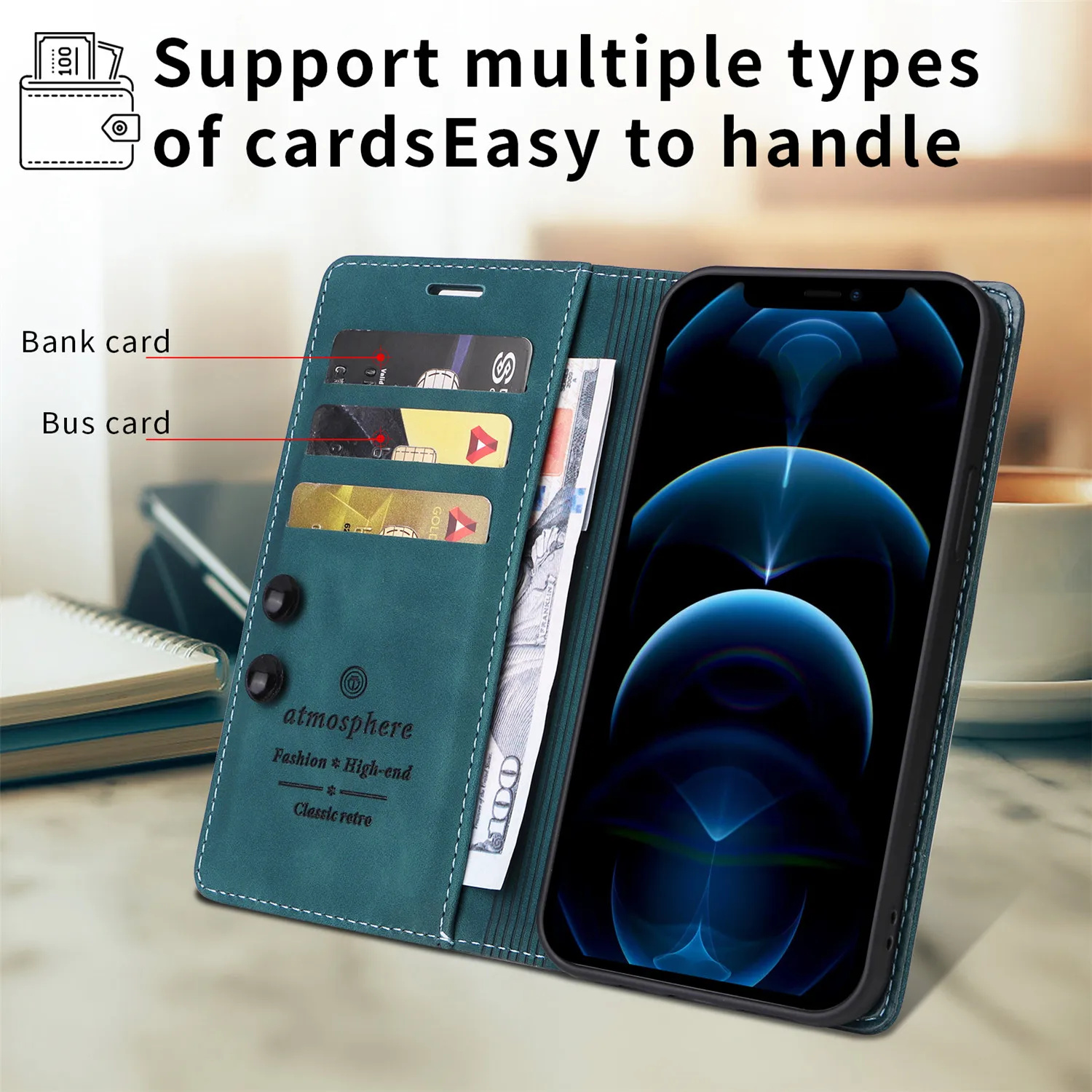 Leather Flip Phone Wallet Case Cover