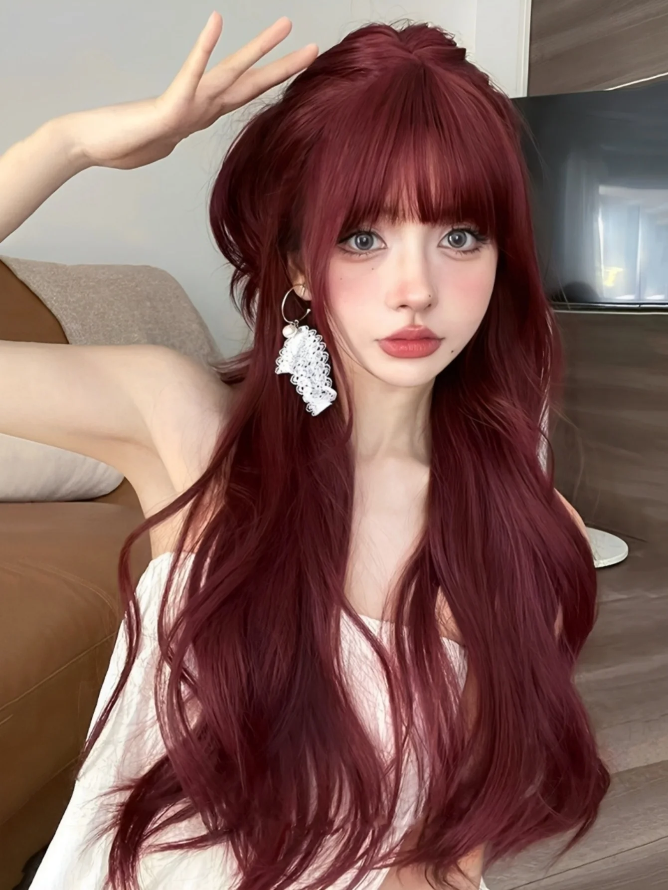 Burgundy Synthetic Curly Wig for Ladies